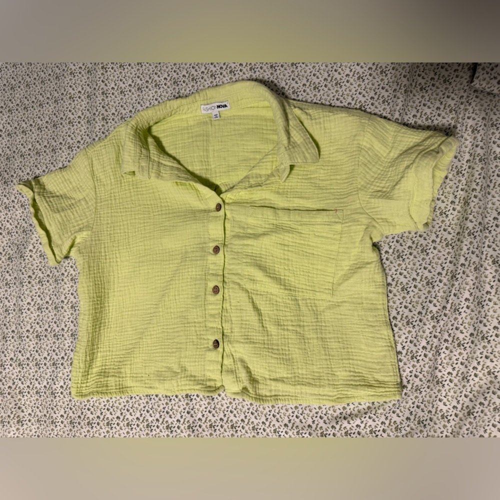 Fashion Nova Light Green Button-Down Shirt